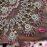 Light Pink Victorian Diamond Pendant Choker Short Neckpiece -VV875